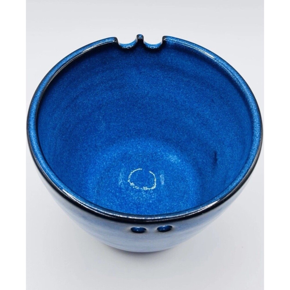 Handmade Blue Pottery Yarn Bowl Ceramic Knitting Crochet Bowl Rustic Studio Art - Picture 3 of 8